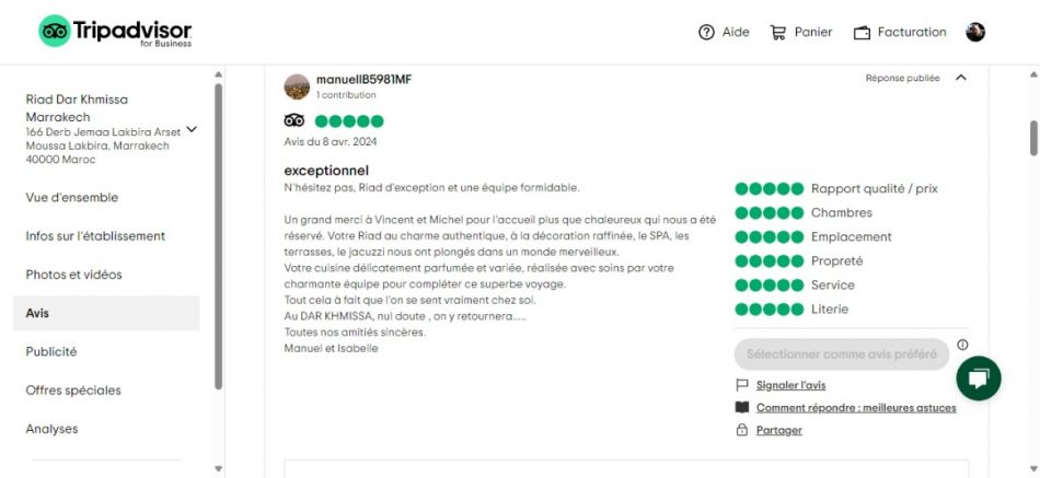 Avis sur Tripadvisor