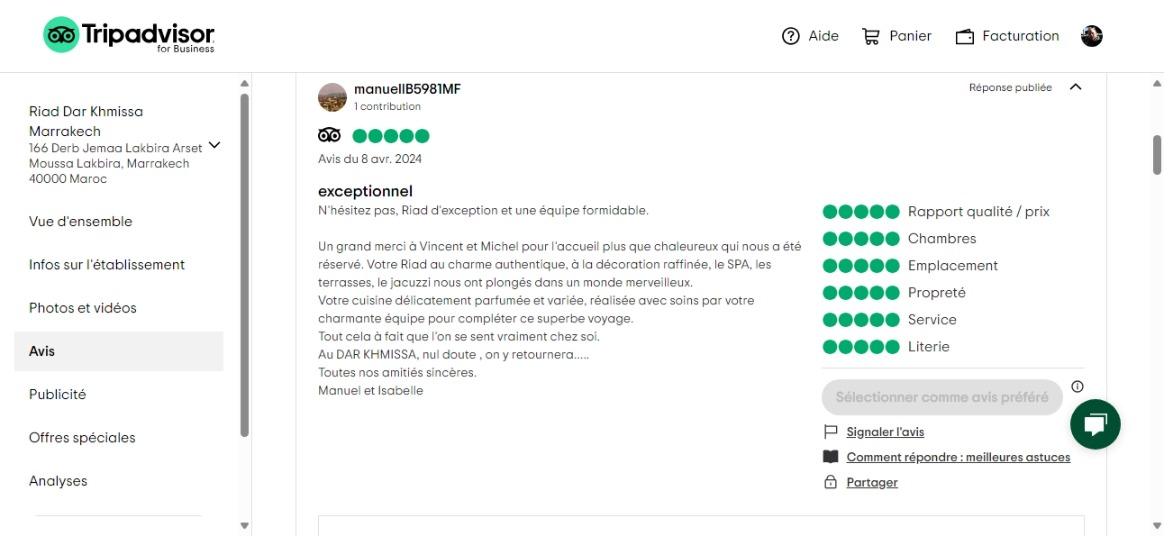 Avis sur Tripadvisor